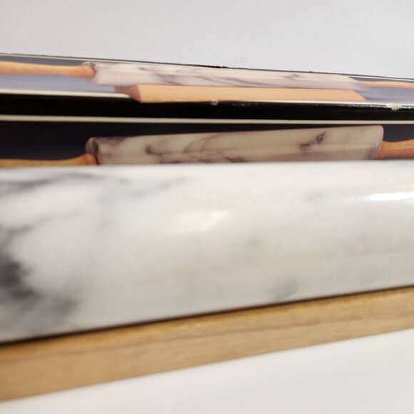 White Marble Rolling Pin Wooden Handles & Stand Gourmet Vintage Boxed - Picture 3 of 11